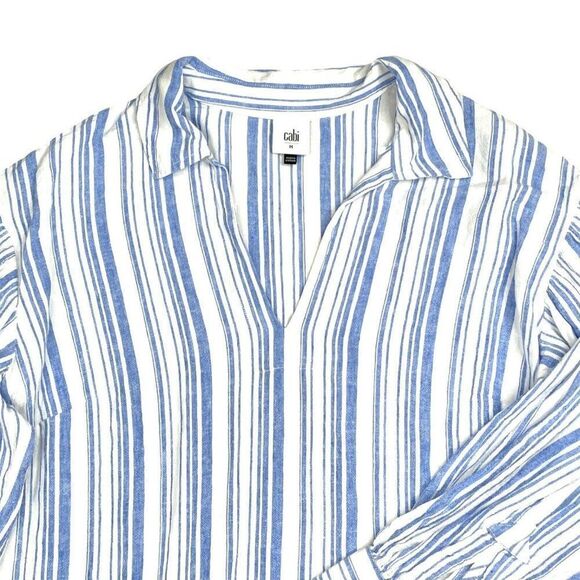 Cabi Pacific Linen Blend Striped Blouse - Picture 5 of 7
